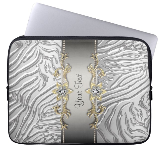 Guld Diamanter Silver Zebra Datorfodral (Framsidan)