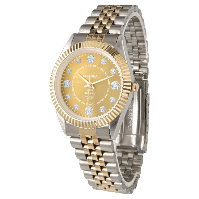 Guld Diamond Anpassningsbar som säger Dial Gift Wr Armbandsur (Vinklad)