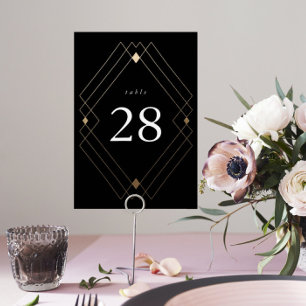 Guld Diamond Black Geometric Deco Gatsby Bröllop Bordsnummer