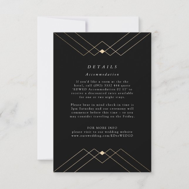 Guld Diamond Black Geometric Deco Gatsby Bröllop OSA Kort (Framsida)