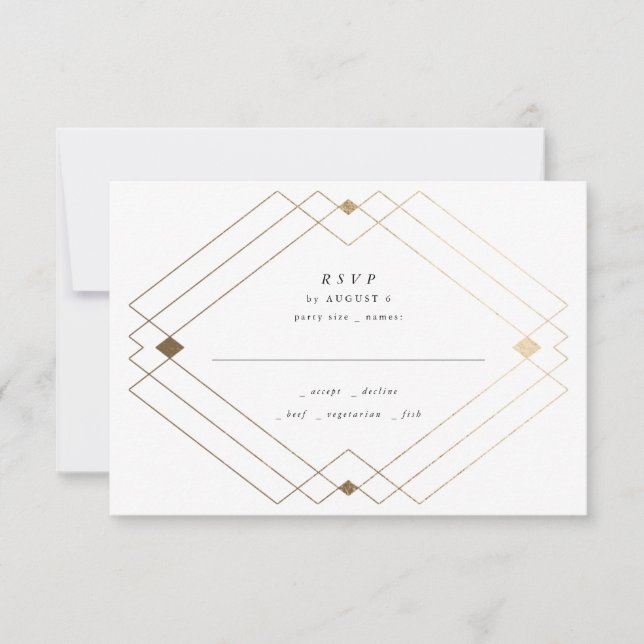 Guld Diamond Black Geometric Deco Gatsby Bröllop OSA Kort (Framsida)