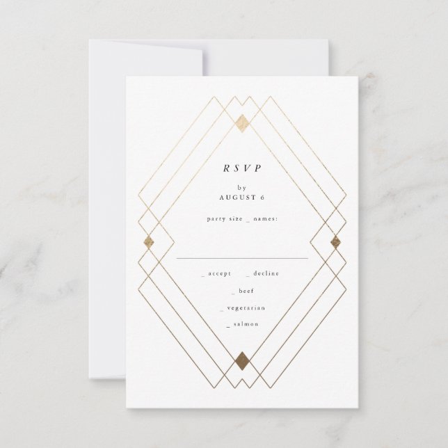 Guld Diamond Black Geometric Deco Gatsby Bröllop OSA Kort (Framsida)