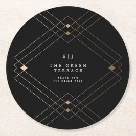 Guld Diamond Black Geometric Deco Gatsby Bröllop Underlägg Papper Rund