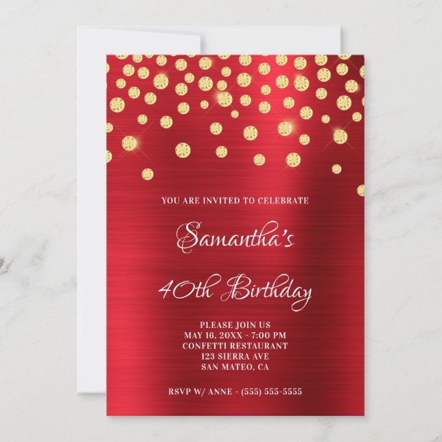 Guld Diamond Confetti Red Foil Satin Ombre Inbjudningar (Framsida)