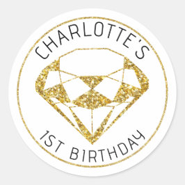 Guld Diamond Gem Birthday Favor Sticker Runt Klistermärke