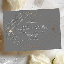Guld Diamond Grått Geometric Deco Gatsby Bröllop Inbjudningar