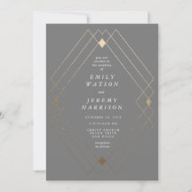 Guld Diamond Grått Geometric Deco Gatsby Bröllop