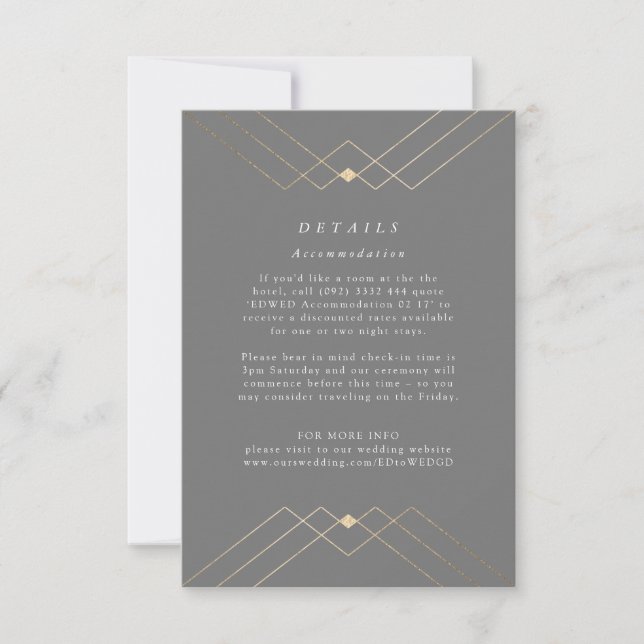 Guld Diamond Grått Geometric Deco Gatsby Bröllop OSA Kort (Framsida)