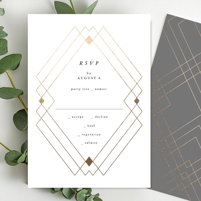 Guld Diamond Grått Geometric Deco Gatsby Bröllop OSA Kort (Skapare uppladdad)