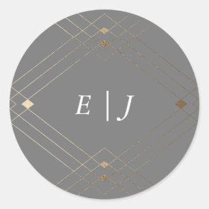 Guld Diamond Grått Geometric Deco Gatsby Bröllop Runt Klistermärke