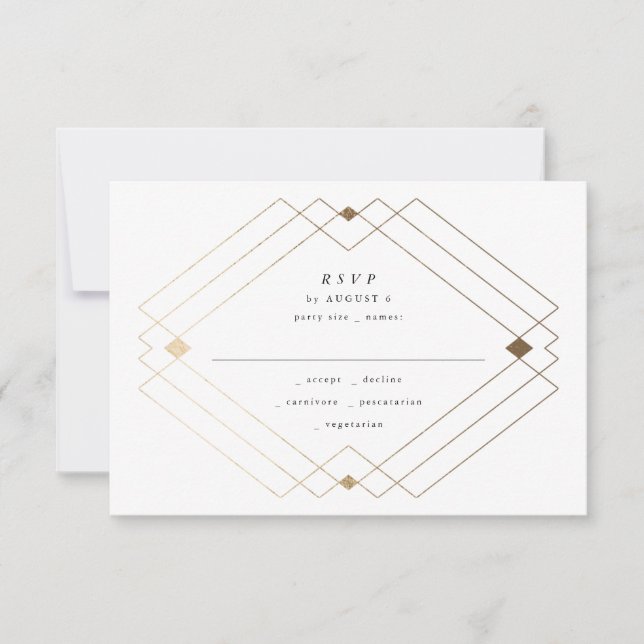 Guld Diamond Lila Geometric Deco Gatsby Bröllop OSA Kort (Framsida)