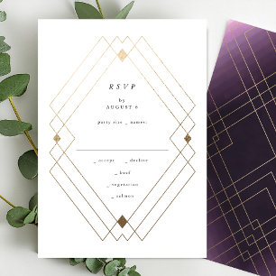 Guld Diamond Lila Geometric Deco Gatsby Bröllop OSA Kort