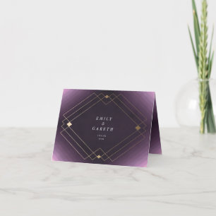 Guld Diamond Lila Geometric Deco Gatsby Bröllop Tack Kort