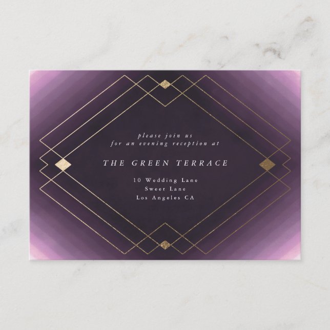 Guld Diamond Lila Geometric Deco Gatsby Bröllop Tilläggskort (Framsida)