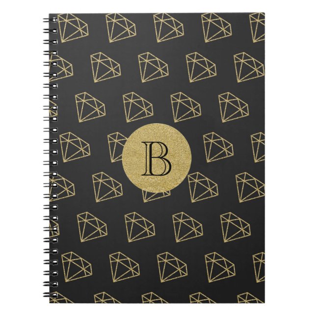 Guld Diamond Modern Glamor Bling bärbar dator Jour Anteckningsbok (Framsidan)
