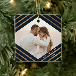 Guld Diamond Navy 2 Photo Married God jul Julgransprydnad Keramik