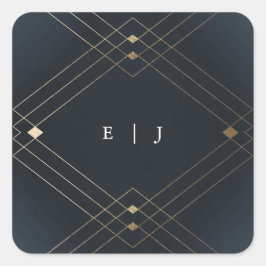 Guld Diamond Navy Geometric Deco Gatsby Bröllop Fyrkantigt Klistermärke