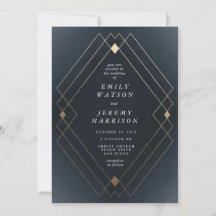 Guld Diamond Navy Geometric Deco Gatsby Bröllop