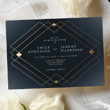 Guld Diamond Navy Geometric Deco Gatsby Bröllop