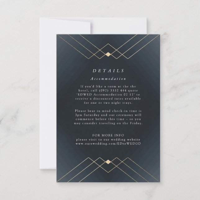 Guld Diamond Navy Geometric Deco Gatsby Bröllop OSA Kort (Framsida)