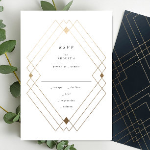 Guld Diamond Navy Geometric Deco Gatsby Bröllop OSA Kort
