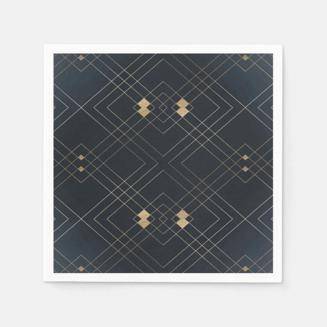 Guld Diamond Navy Geometric Deco Gatsby Bröllop Pappersservett (Framsidan)