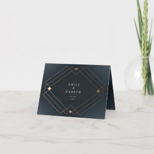 Guld Diamond Navy Geometric Deco Gatsby Bröllop Tack Kort