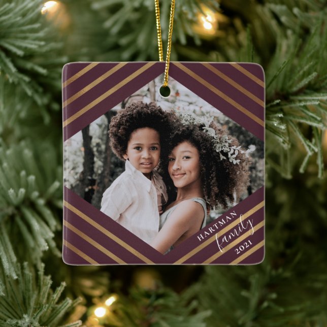 Guld Diamond Rand Burgundy 2 Fotojul Julgransprydnad Keramik (Träd)