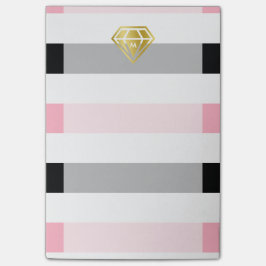 Guld Diamond & Rosa & Black Rand Monogram Post-it Block