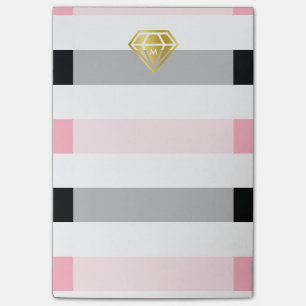 Guld Diamond & Rosa & Black Rand Monogram Post-it Block