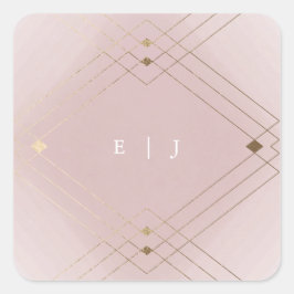 Guld Diamond Rosa Geometric Deco Gatsby Bröllop Fyrkantigt Klistermärke