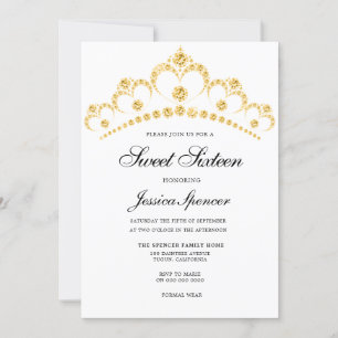 Guld Diamond Tiara Sweet 16 Party Inbjudan