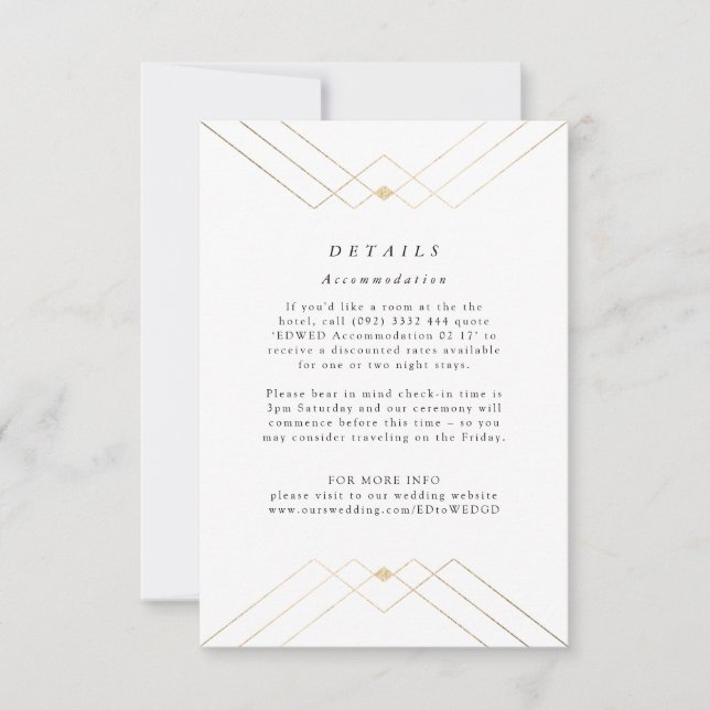 Guld Diamond White Geometric Deco Gatsby Bröllop OSA Kort (Framsida)