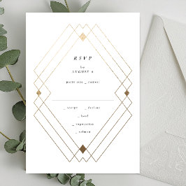 Guld Diamond White Geometric Deco Gatsby Bröllop OSA Kort