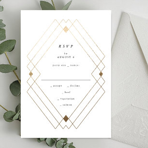 Guld Diamond White Geometric Deco Gatsby Bröllop OSA Kort