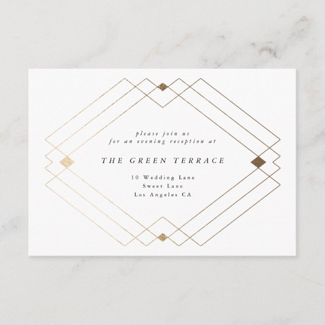 Guld Diamond White Geometric Deco Gatsby Bröllop Tilläggskort (Framsida)