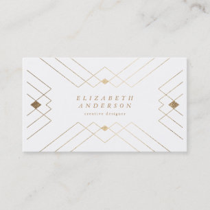 Guld Diamond White Geometric Deco Gatsby Visitkort
