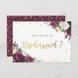 Guld Diamonds Burgundy Blommigt Bridesmaid Card Inbjudningar