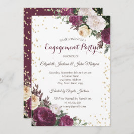 Guld Diamonds Burgundy Blommigt Förlovning Inbjudningar