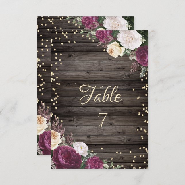 Guld Diamonds Burgundy Flowers Wood Inbjudningar (Fram/baksida)