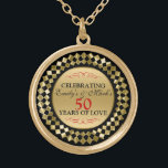 Guld Diamonds Red Swirls Guldpläterat Halsband<br><div class="desc">Elegant Black and guld geometric ram red accent,  firar 50 år av kärlek,  anpassade 50 år gamla bröllop-minnesmall.</div>