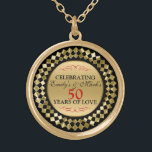 Guld Diamonds Red Swirls Guldpläterat Halsband<br><div class="desc">Elegant Black and guld geometric ram red accent,  firar 50 år av kärlek,  anpassade 50 år gamla bröllop-minnesmall.</div>