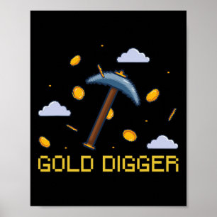 Guld Digger Treasure Hunting Guld Grävande Pixelat Poster