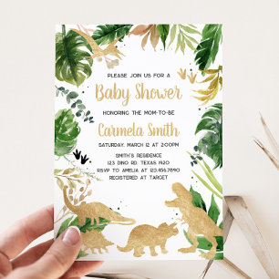 Guld Dinosaur Baby Shower Inbjudningar