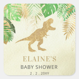 Guld Dinosaur Baby Shower Tack Fyrkantigt Klistermärke