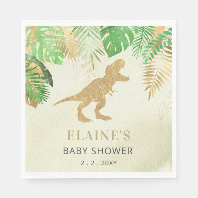 Guld Dinosaur Baby Shower Tack Pappersservett (Framsidan)