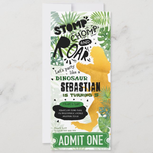Guld Dinosaur födelsedagsfest Inbjudningar (Framsida)
