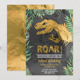 Guld Dinosaur Roar Birthday Inbjudningar