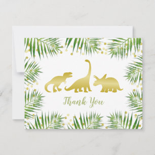 Guld Dinosaur Tropical Baby Shower Tack för ditt k Kort