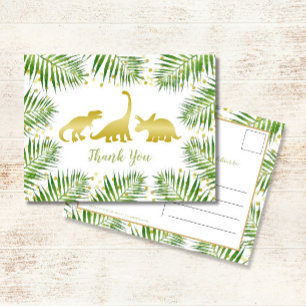 Guld Dinosaur Tropical Baby Shower Tack Vykort